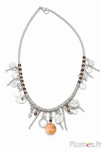 Collana multistrato con charms stile bohémien - ca. 70 cm - color argento